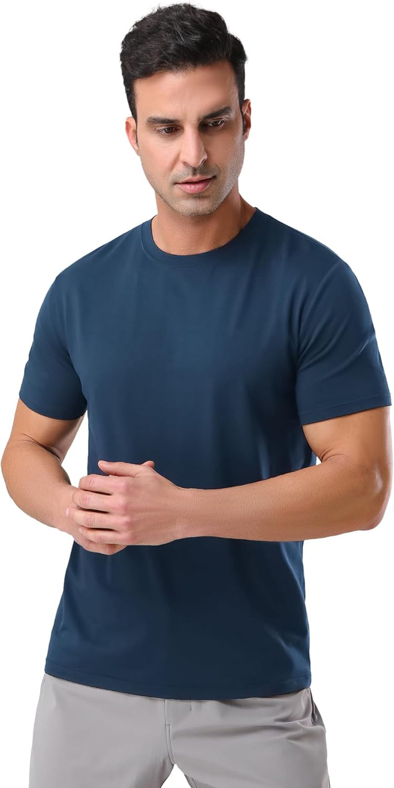 Mens Bamboo T Shirt Ultra Soft White Plain Tshirts Shirts for Men Cooling Crew Neck Casual Basic Tee Shirt