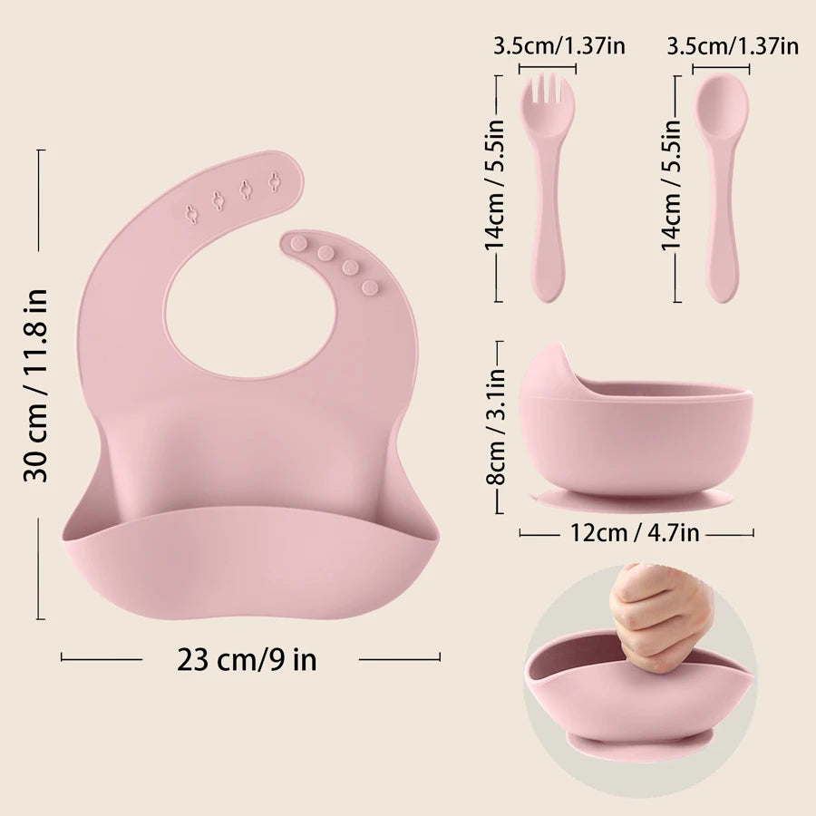 Free Custom Name Baby Silicone Feeding Set Baby Bibs Kids Dishes Plate Feeding Bowl Spoon Fork Children'S Tableware