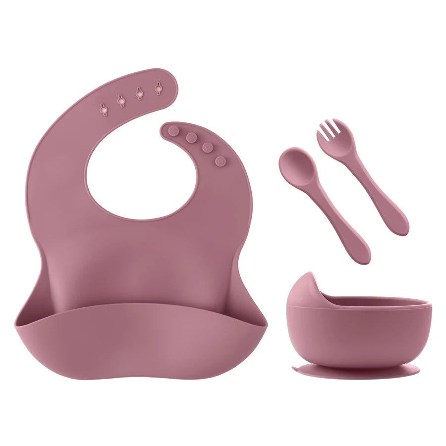 Free Custom Name Baby Silicone Feeding Set Baby Bibs Kids Dishes Plate Feeding Bowl Spoon Fork Children'S Tableware