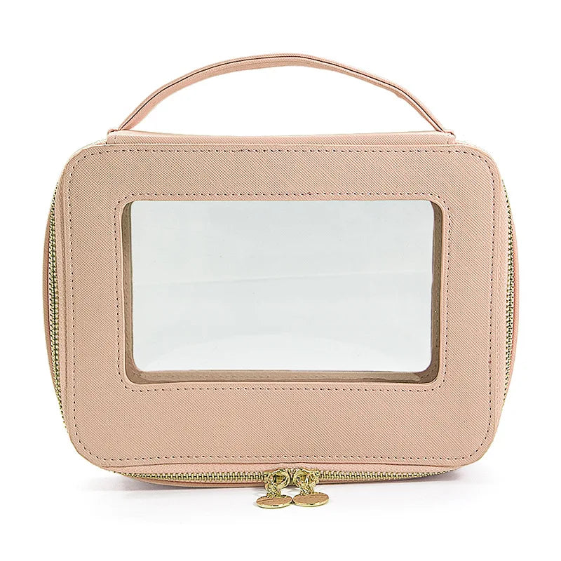 Vegan Leather Makeup Bag Custom Name Initials Pu Cosmetics Bag Handle Toiletry Bag Waterproof Storage Bag