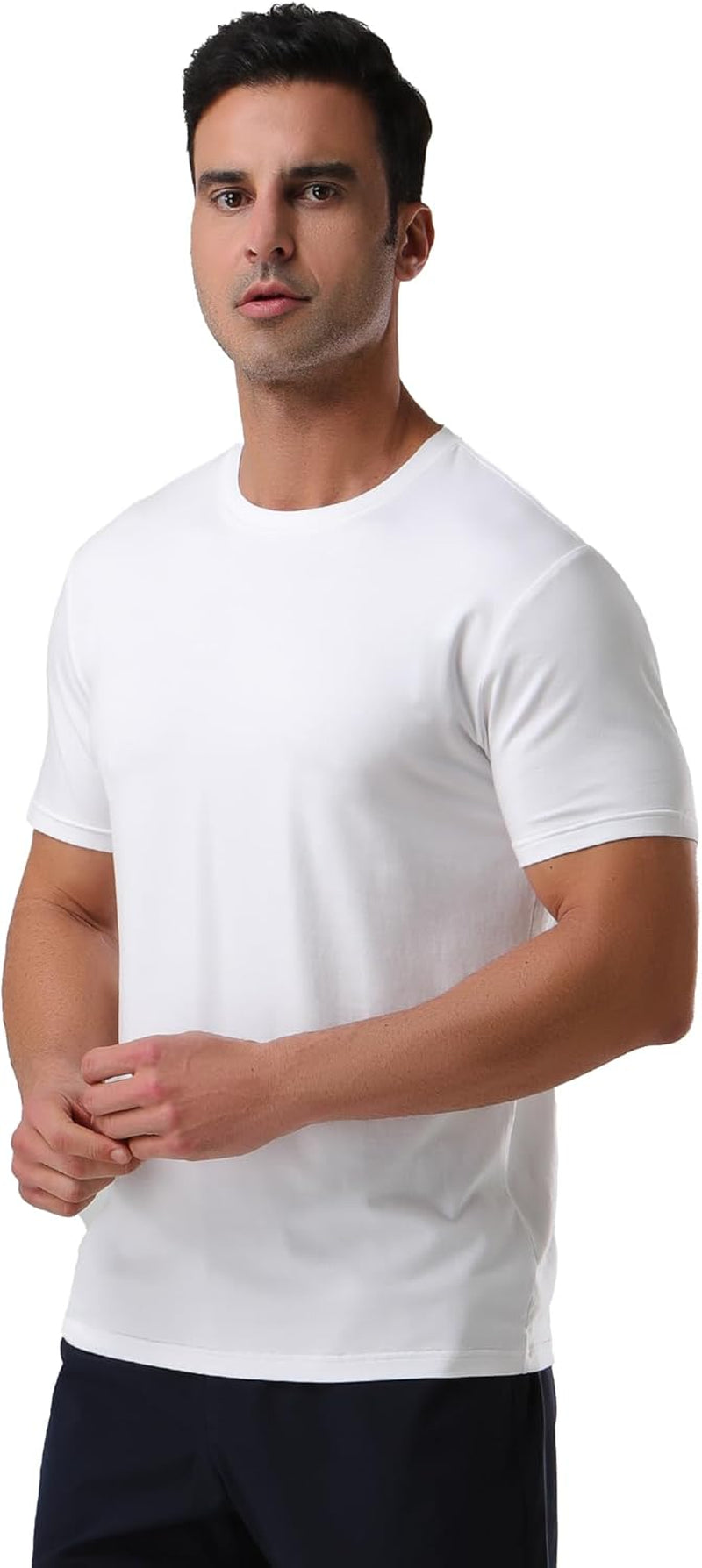 Mens Bamboo T Shirt Ultra Soft White Plain Tshirts Shirts for Men Cooling Crew Neck Casual Basic Tee Shirt
