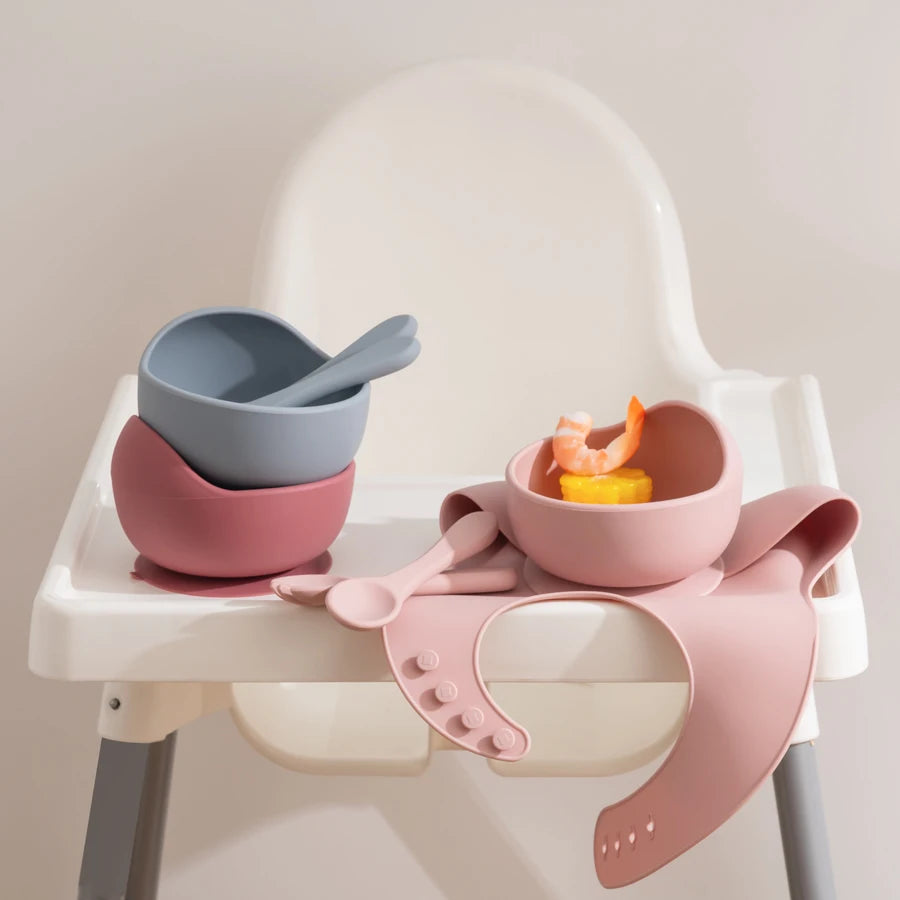 Free Custom Name Baby Silicone Feeding Set Baby Bibs Kids Dishes Plate Feeding Bowl Spoon Fork Children'S Tableware