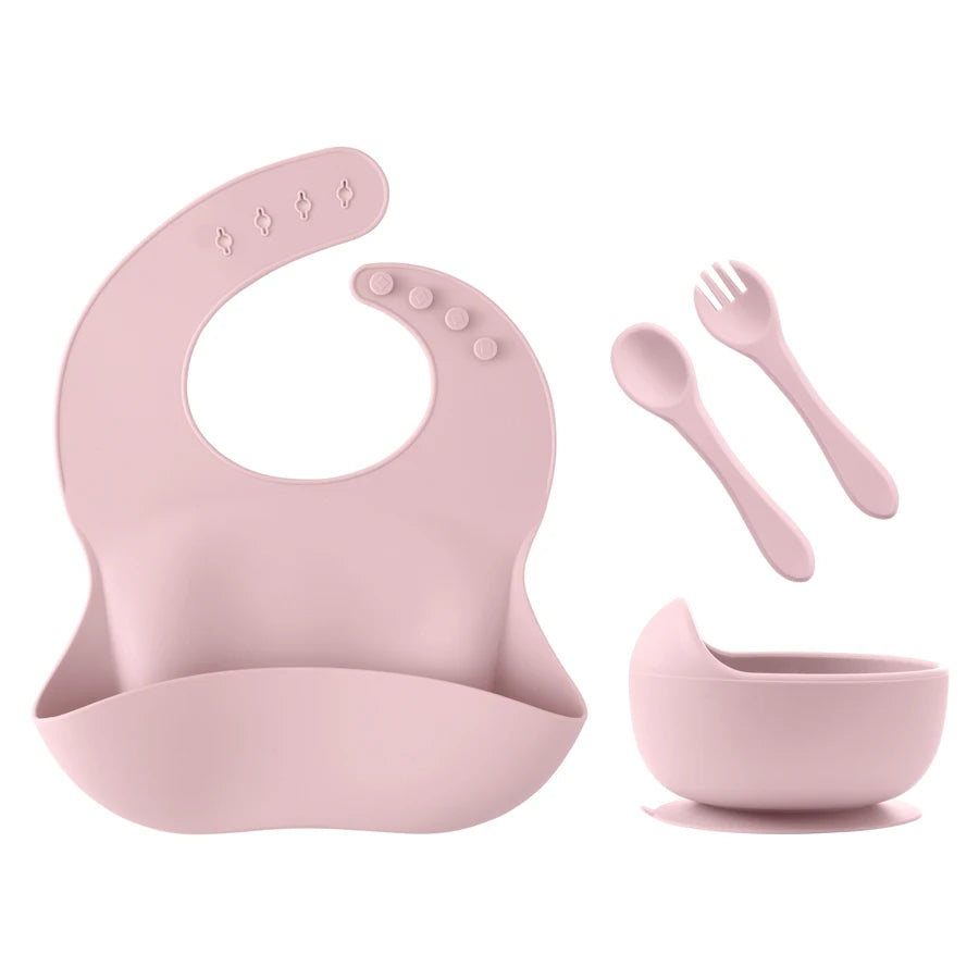 Free Custom Name Baby Silicone Feeding Set Baby Bibs Kids Dishes Plate Feeding Bowl Spoon Fork Children'S Tableware