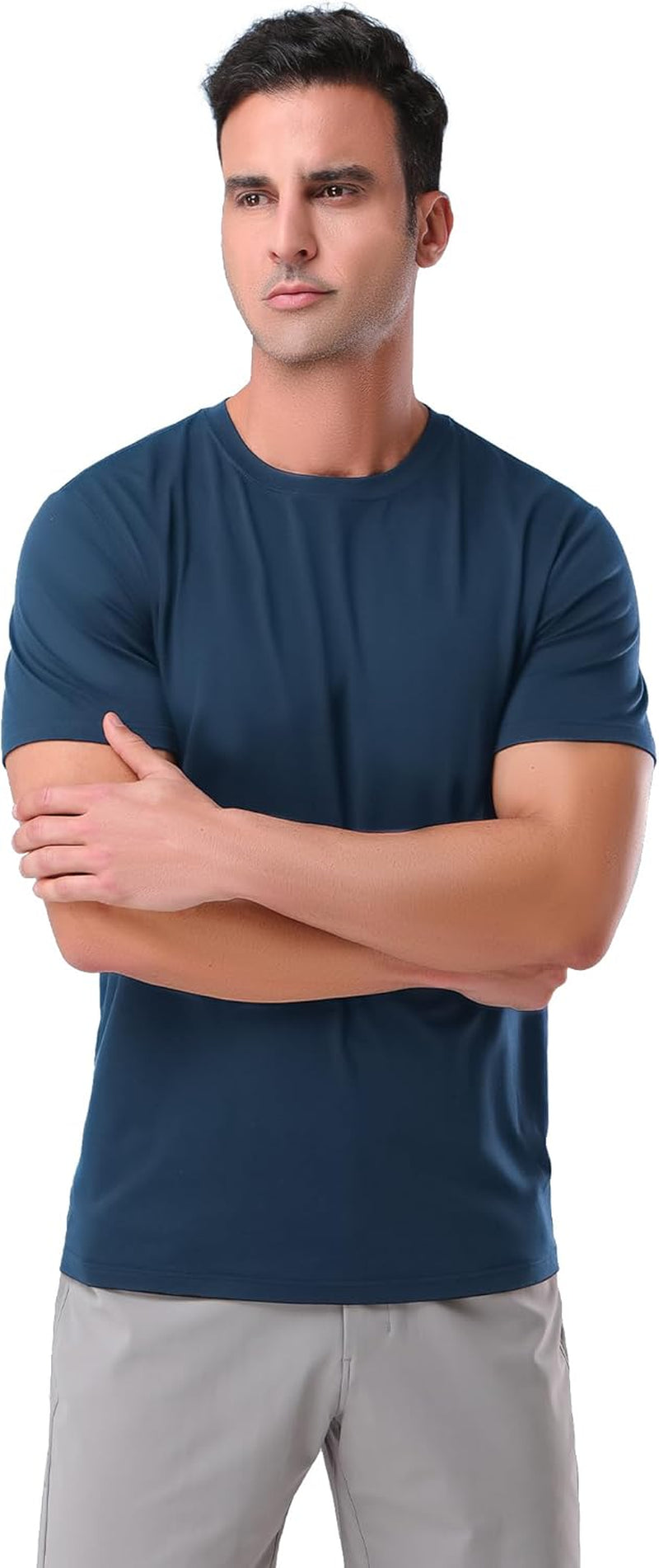 Mens Bamboo T Shirt Ultra Soft White Plain Tshirts Shirts for Men Cooling Crew Neck Casual Basic Tee Shirt
