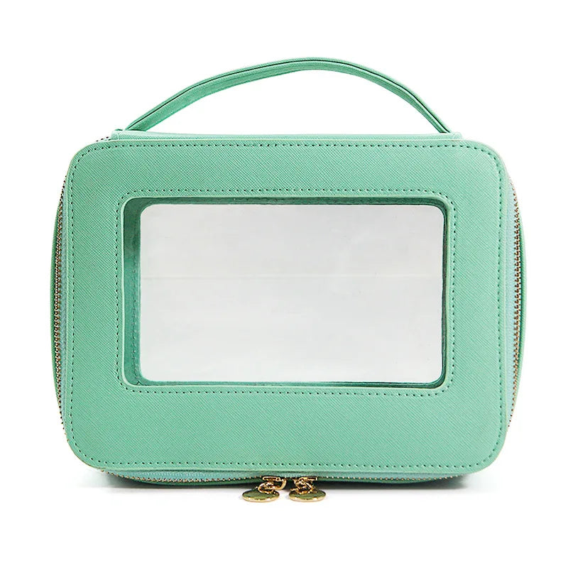 Vegan Leather Makeup Bag Custom Name Initials Pu Cosmetics Bag Handle Toiletry Bag Waterproof Storage Bag