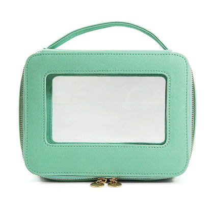 Vegan Leather Makeup Bag Custom Name Initials Pu Cosmetics Bag Handle Toiletry Bag Waterproof Storage Bag