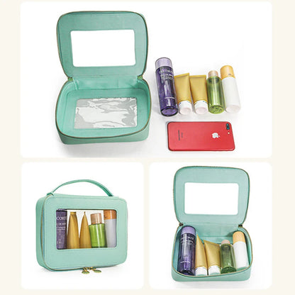 Vegan Leather Makeup Bag Custom Name Initials Pu Cosmetics Bag Handle Toiletry Bag Waterproof Storage Bag