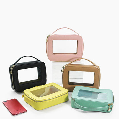 Vegan Leather Makeup Bag Custom Name Initials Pu Cosmetics Bag Handle Toiletry Bag Waterproof Storage Bag