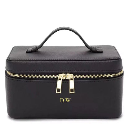 Custom Name Ladies Saffiano Split Leather Travel Toiletry Case Bag Portable Hanging Makeup Organizer Box Cosmetic Bag for Women