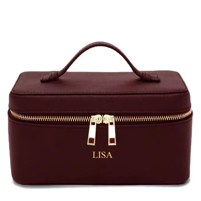 Custom Name Ladies Saffiano Split Leather Travel Toiletry Case Bag Portable Hanging Makeup Organizer Box Cosmetic Bag for Women