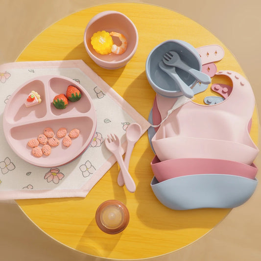 Free Custom Name Baby Silicone Feeding Set Baby Bibs Kids Dishes Plate Feeding Bowl Spoon Fork Children'S Tableware
