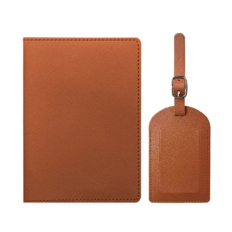 Free Custom Name Passport Cover Luggage Tag Set Fashion Soomth PU Leather Ticket Passport Holder Personalize Travel Purse