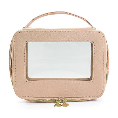 Vegan Leather Makeup Bag Custom Name Initials Pu Cosmetics Bag Handle Toiletry Bag Waterproof Storage Bag