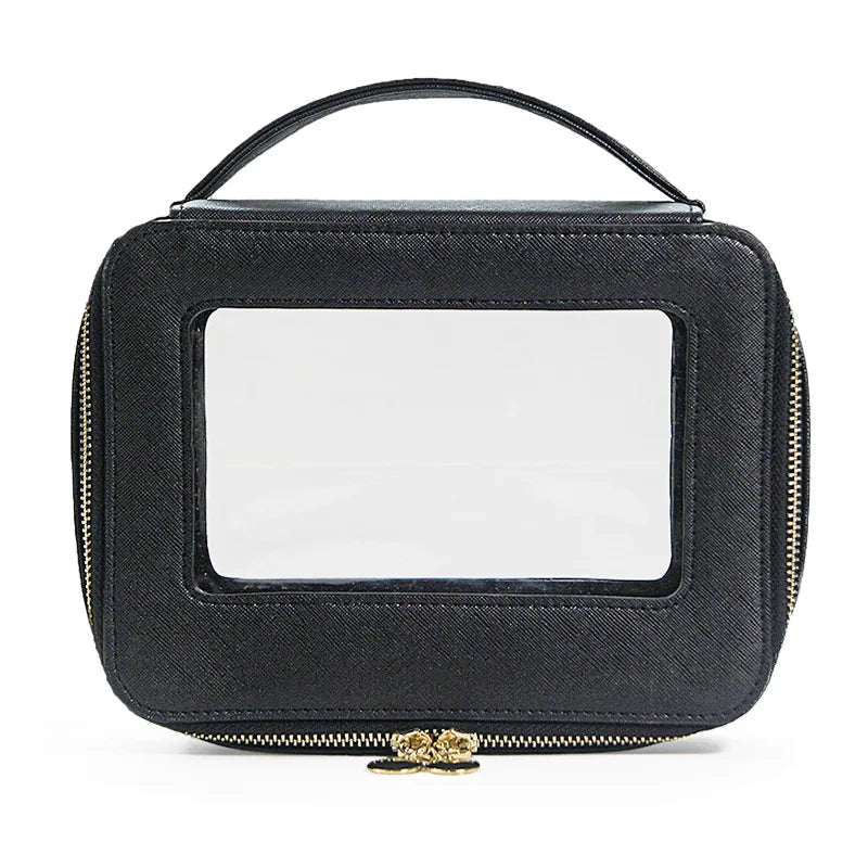 Vegan Leather Makeup Bag Custom Name Initials Pu Cosmetics Bag Handle Toiletry Bag Waterproof Storage Bag