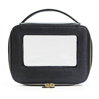 Vegan Leather Makeup Bag Custom Name Initials Pu Cosmetics Bag Handle Toiletry Bag Waterproof Storage Bag