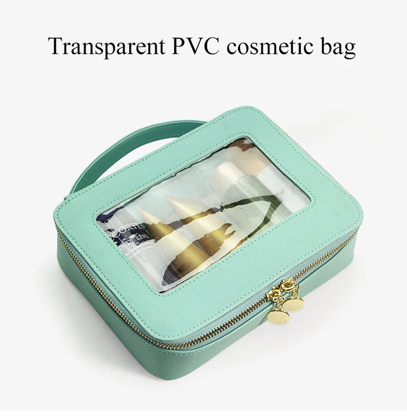 Vegan Leather Makeup Bag Custom Name Initials Pu Cosmetics Bag Handle Toiletry Bag Waterproof Storage Bag