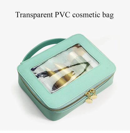 Vegan Leather Makeup Bag Custom Name Initials Pu Cosmetics Bag Handle Toiletry Bag Waterproof Storage Bag