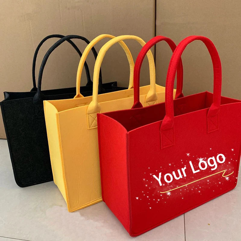 100Pcs/Lot Custom Felt Gift Wrap Bags for Shopping, Reusable and High-Quality Packaging Bag, Custom Printed Logo and Color