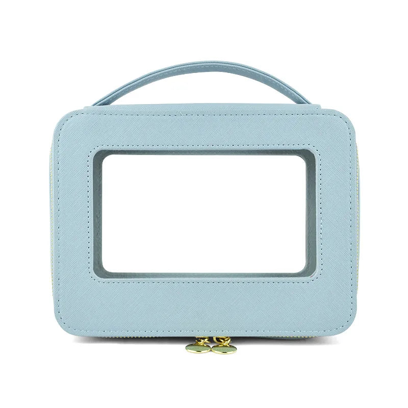 Vegan Leather Makeup Bag Custom Name Initials Pu Cosmetics Bag Handle Toiletry Bag Waterproof Storage Bag
