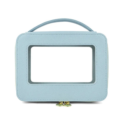Vegan Leather Makeup Bag Custom Name Initials Pu Cosmetics Bag Handle Toiletry Bag Waterproof Storage Bag