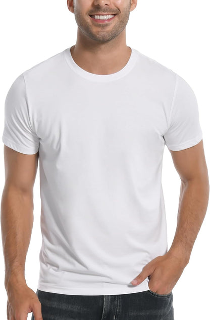 Mens Bamboo T Shirt Ultra Soft White Plain Tshirts Shirts for Men Cooling Crew Neck Casual Basic Tee Shirt