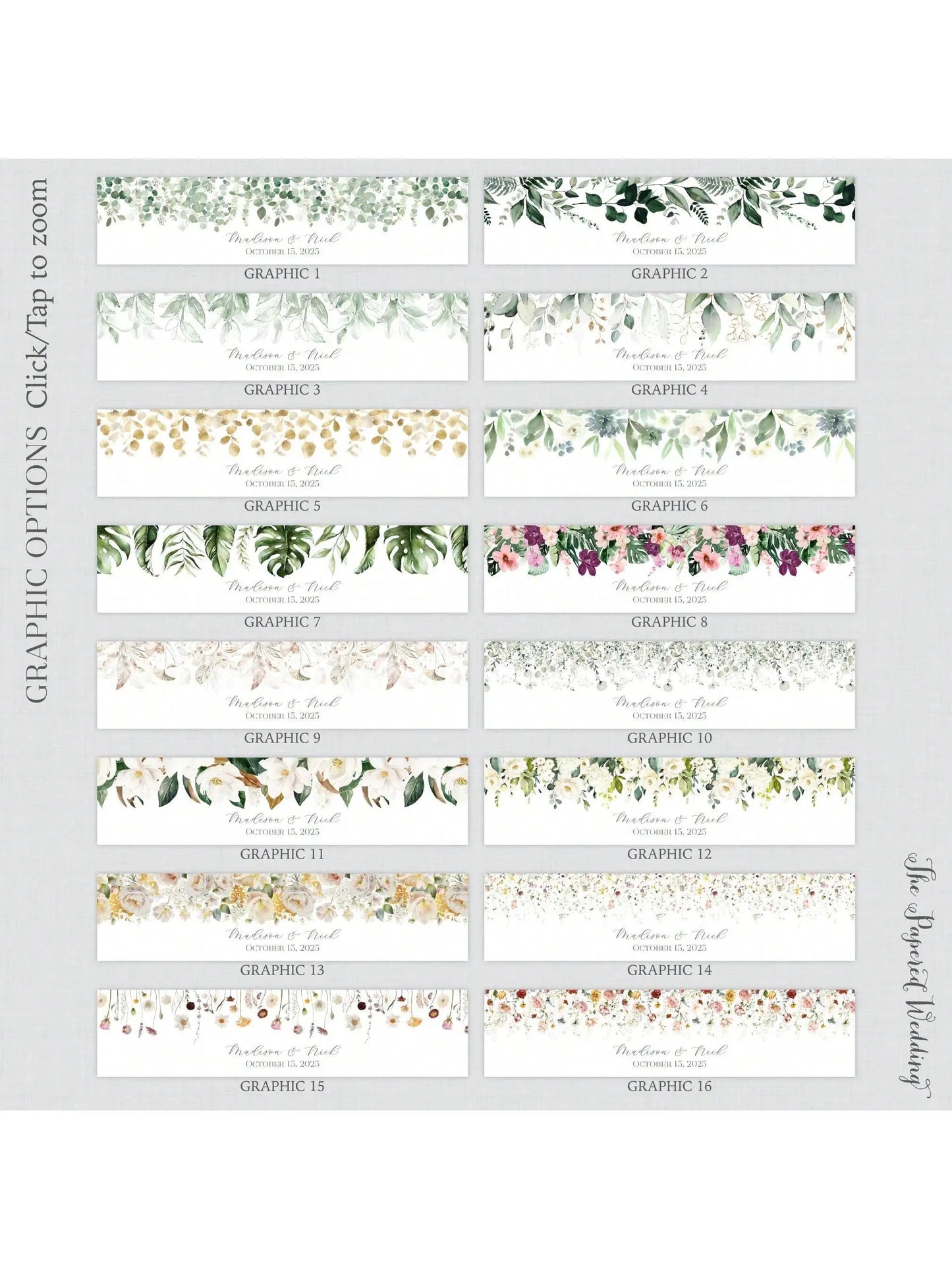 30PCS Custom Floral Water Bottle Labels Print Flower Graphics Fonts Wedding Water Bottle Stickers