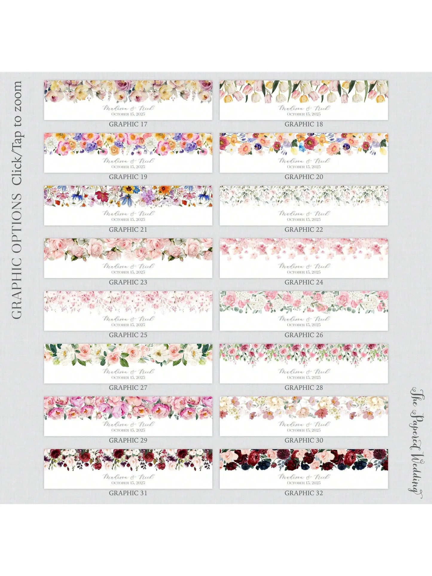 30PCS Custom Floral Water Bottle Labels Print Flower Graphics Fonts Wedding Water Bottle Stickers
