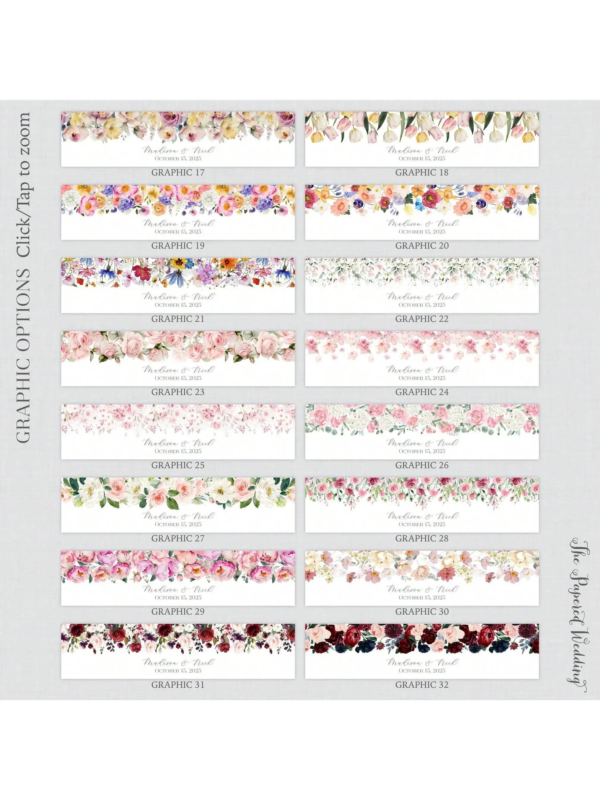 30PCS Custom Floral Water Bottle Labels Print Flower Graphics Fonts Wedding Water Bottle Stickers