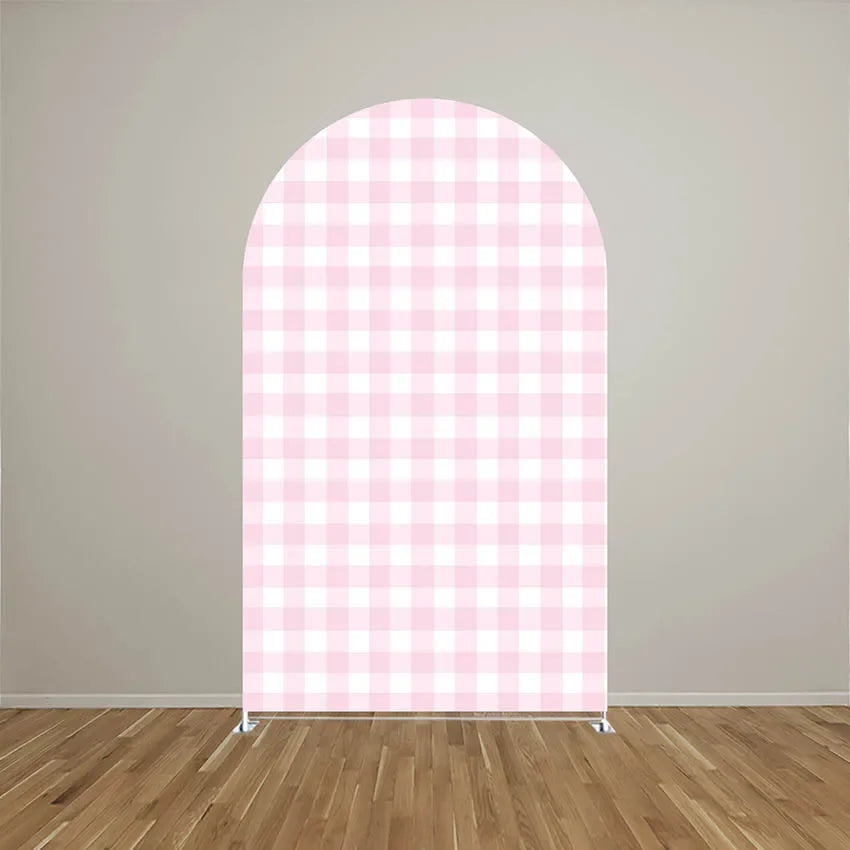 Custom Pink Stripe Strawberry Birthday Cover Chiara Arch Background Baby Shower Party Decor Backdrop Photo Doubleside