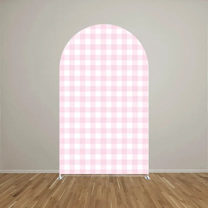 Custom Pink Stripe Strawberry Birthday Cover Chiara Arch Background Baby Shower Party Decor Backdrop Photo Doubleside