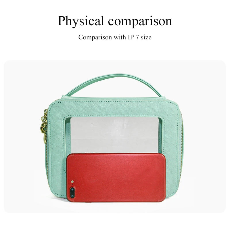 Vegan Leather Makeup Bag Custom Name Initials Pu Cosmetics Bag Handle Toiletry Bag Waterproof Storage Bag
