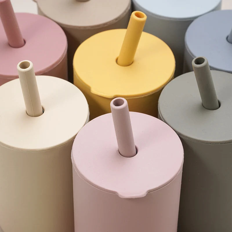 Custom Hight Super Soft Training Nontoxic Drinking Straw Cleaners Organic Detachable Sensory Sippy Silicone Tumbler Silicone Cup