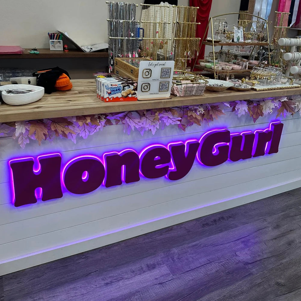 Custom 3D Metal LED Sign Luminous Lettering for Outdoor/Indoor Company Store Logo Wall Decor Illuminated Light Signage